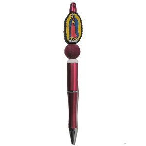 Virgen De Guadalupe Handmade Beaded Ballpoint Twist Pen Focal Bead Red